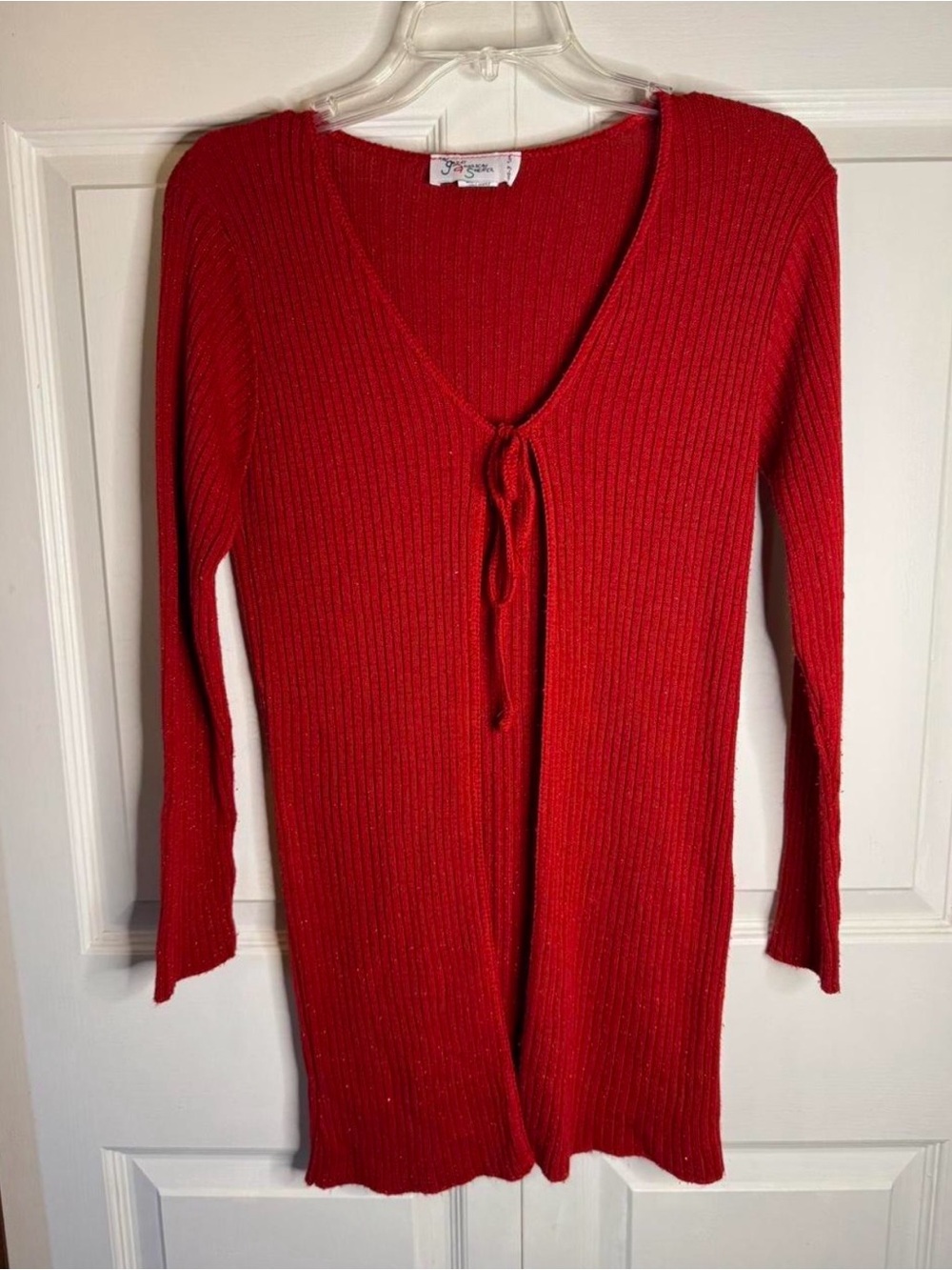 Girls' Red Ribbed Tie-Front Sweater Top